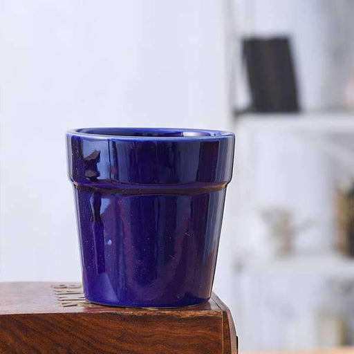 3 inch (8 cm) round ceramic pot with rim (navy blue) (set of 3) 