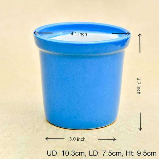 4.1 inch (10 cm) round ceramic pot with rim (blue) (set of 2) 