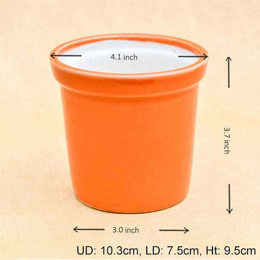 4.1 inch (10 cm) round ceramic pot with rim (orange) (set of 2) 