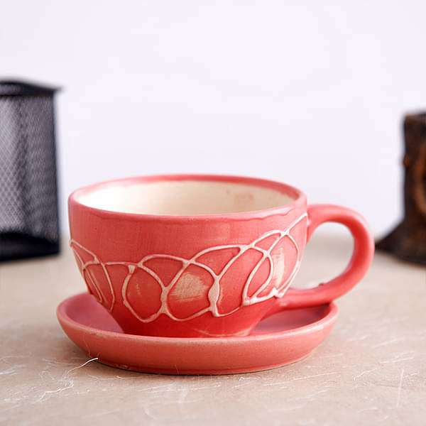 Buy 4.5 inch (11 cm) CP010 Embossed Cup Shape Round Ceramic Pot with ...