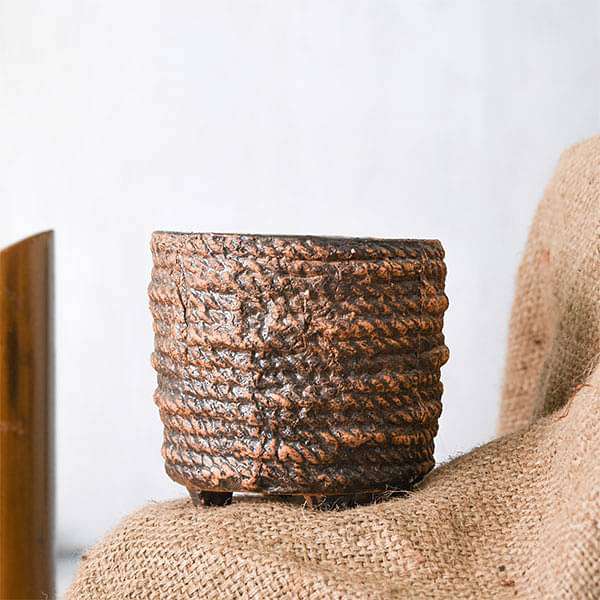 Buy 4.7 inch (12 cm) Rope Design Round Ceramic Pot (Brown) (set of 2 ...