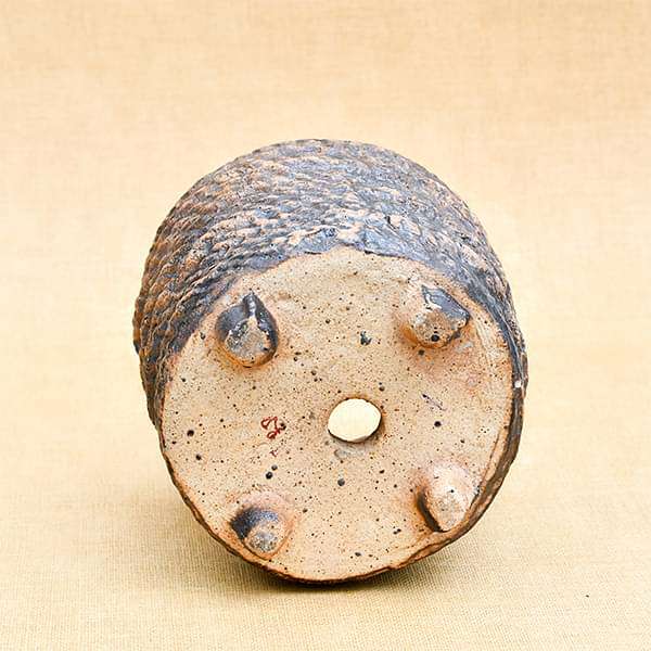 4.7 inch (12 cm) rope design round ceramic pot (brown) (set of 2) 