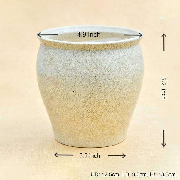 4.9 inch (12 cm) matka vase marble finish round ceramic pot (light brown) (set of 2) 