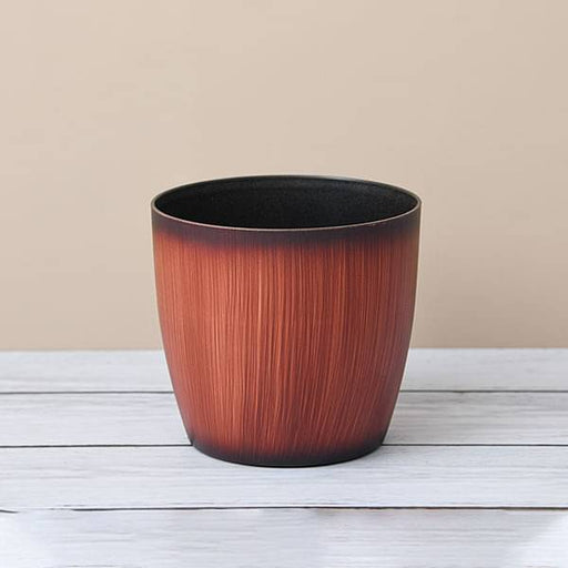 5.3 inch (13 cm) ronda no. 1412 wooden finish round plastic planter (brown) (set of 3) 