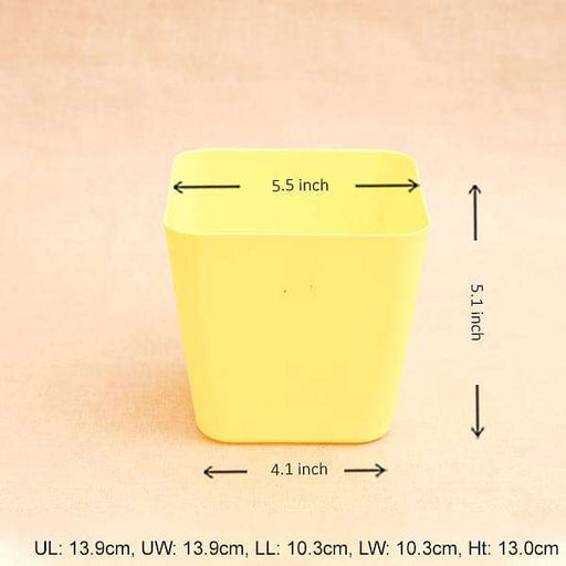 5.5 inch (14 cm) square plastic planter with rounded edges (yellow) (set of 6) 