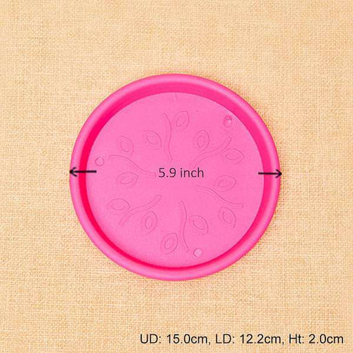 5.9 inch (15 cm) round plastic plate for 6 inch (15 cm) grower pots (dark pink) (set of 6) 