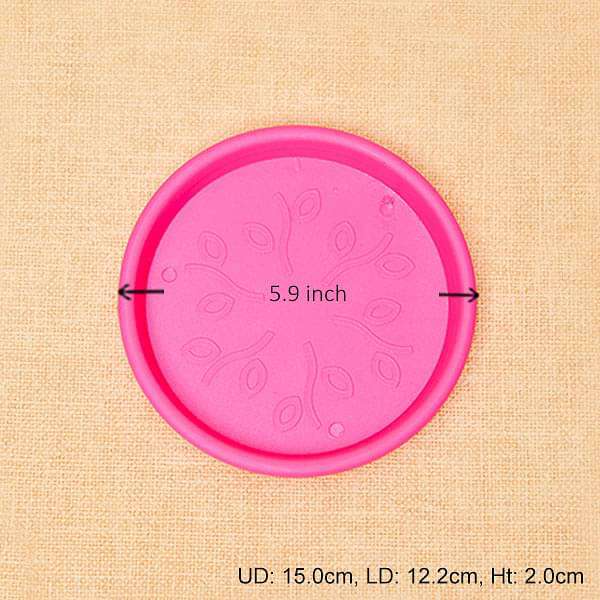 5.9 inch (15 cm) round plastic plate for 6 inch (15 cm) grower pots (dark pink) (set of 6) 
