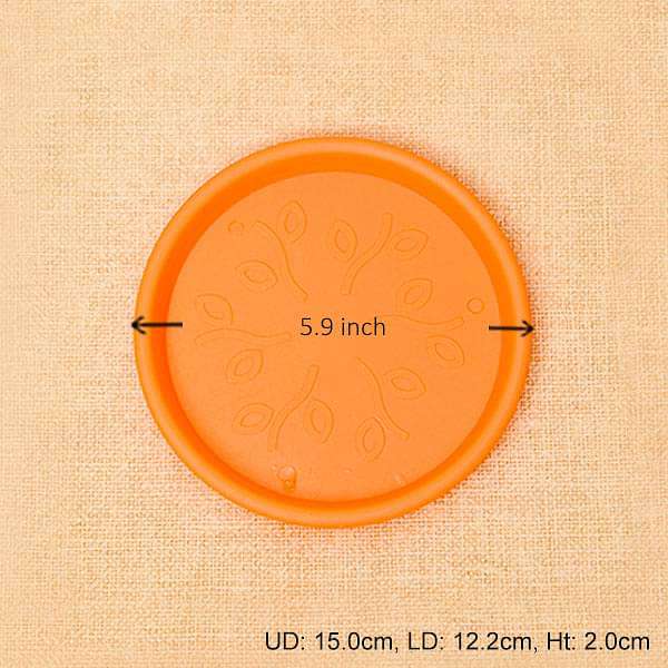 5.9 inch (15 cm) round plastic plate for 6 inch (15 cm) grower pots (orange) (set of 6) 