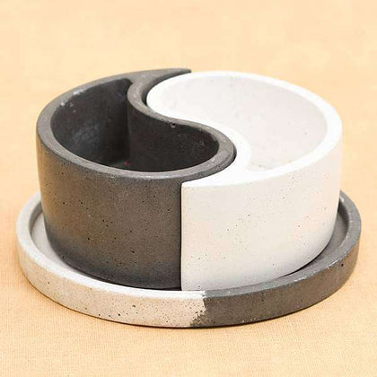 yin yang plant pot Buy 6.3 inch (16 cm) Ying Yang Concrete Pot with Plate(Rustic Black, Rustic White) online from Nurserylive at lowest price