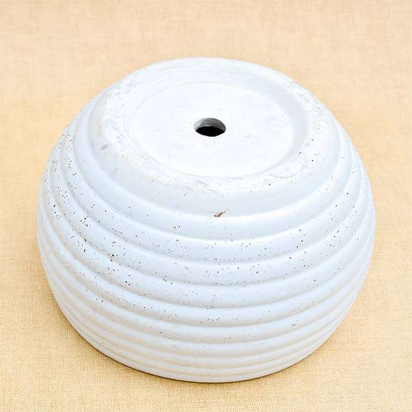 6.5 inch (17 cm) ring pattern marble finish round ceramic pot (white) (set of 2) 