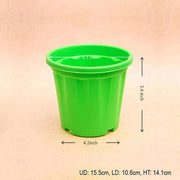 6 inch (15 cm) grower round plastic pot (green) (set of 6) 