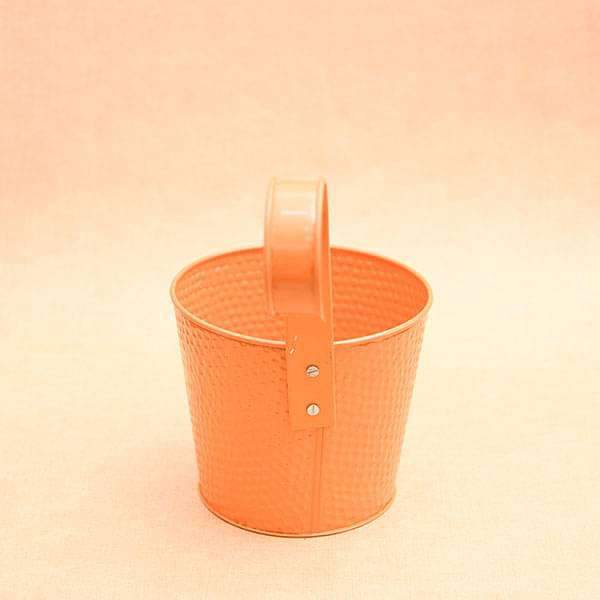 7 inch (18 cm) dot embossed railing round metal planter (orange) (set of 3) 