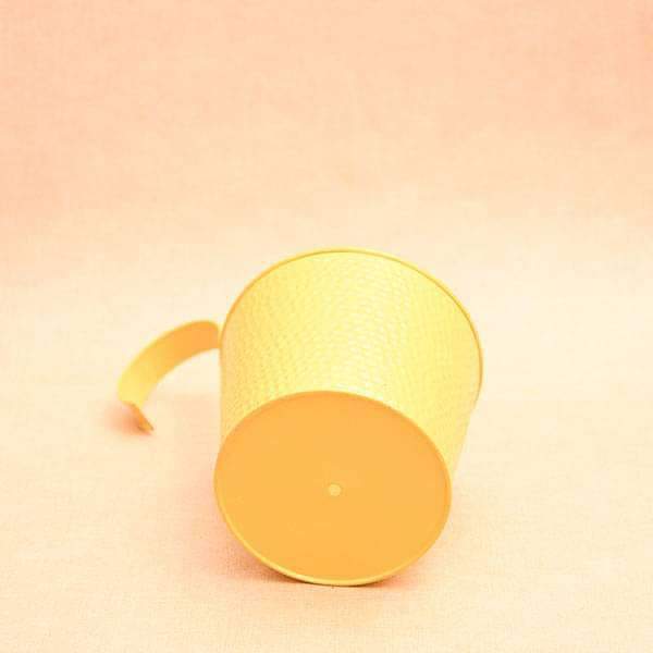 7 inch (18 cm) dot embossed railing round metal planter (yellow) (set of 3) 
