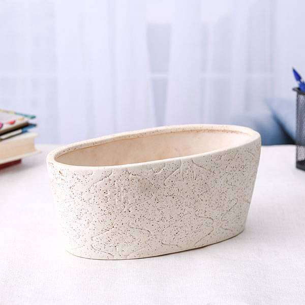 oval shape plant pot Buy 9.8 inch (25 cm) Embossed Marble Finish Oval Ceramic Pot (White) (set of 2) online from Nurserylive at lowest price
