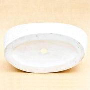 9.8 inch (25 cm) embossed marble finish oval ceramic pot (white) (set of 2) 