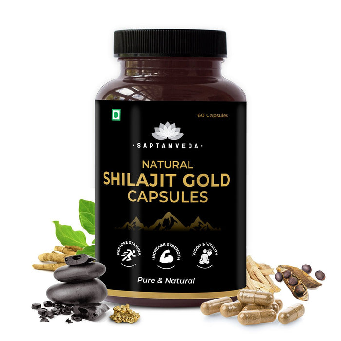 Shilajit Gold Capsule with Gold Bhasma, Kaunch Beej, Safed Musli and Ashwagandha - 60 Capsules (500MG Each)